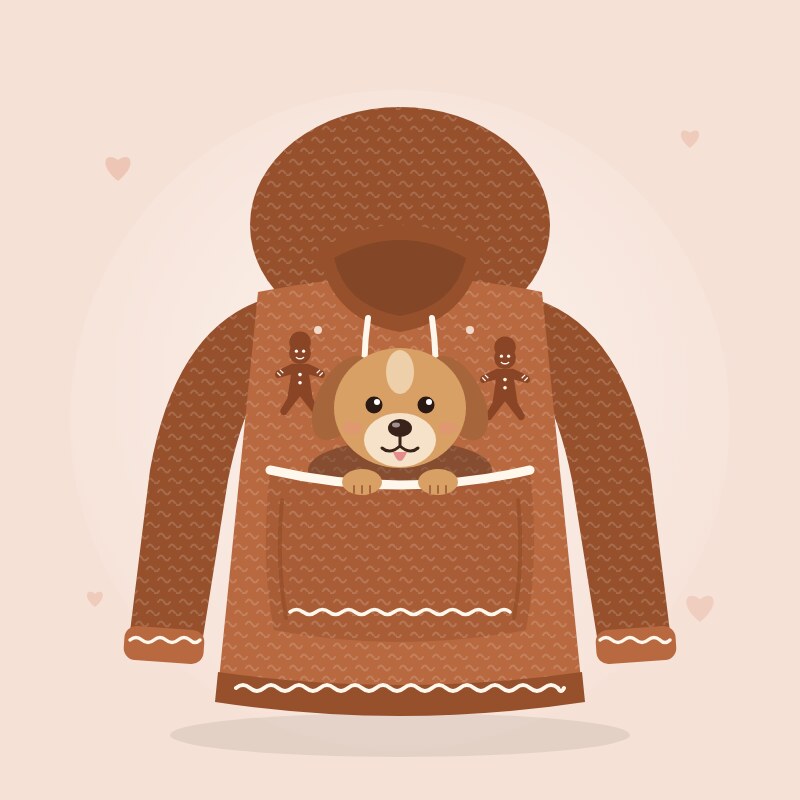Illustration of the Frankie & Fable pouch hoodie with a puppy peeking out